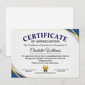 Invitation Certificat de réussite et d'appréciation (Devant / Derrière)
