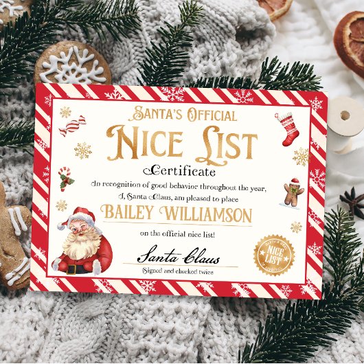 Invitation Certificat Nice de Père Noël approuvé deux fois vé