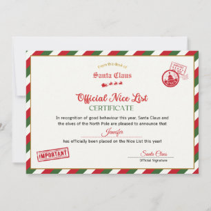 Invitation Certificat personnalisé de la liste des gentils du