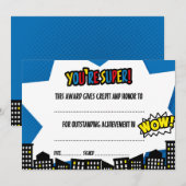 Invitation Certificat Superhero, diplôme (Devant / Derrière)