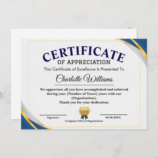 Invitation Certificate of Achievement & Appreciation (Devant / Derrière)