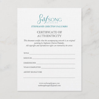 Invitation Certificate of Authenticity For Artwork