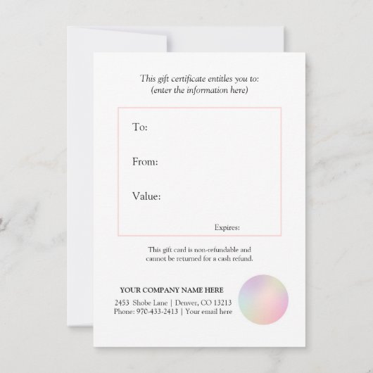 Invitation Certificats cadeaux beauté holographique Iridescen (Dos)