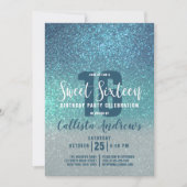 Invitation Cerulean bleu Turquoise triple Parties scintillant (Devant)