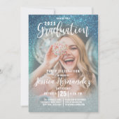 Invitation Cerulean Blue Triple Parties scintillant Photo Gra (Devant)