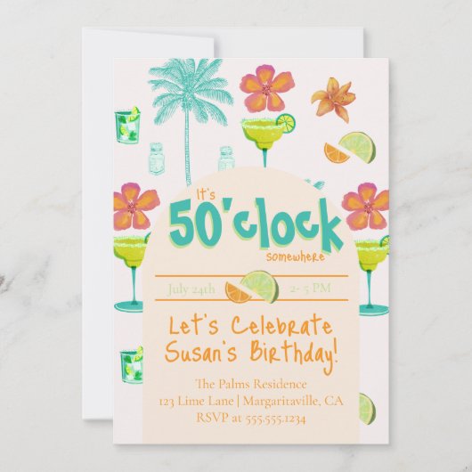 Invitation C'est 5 heures Thème de fête (Devant)