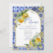 Invitation C'est Amore Italien Carrelage bleu Fête des mariée (Devant)