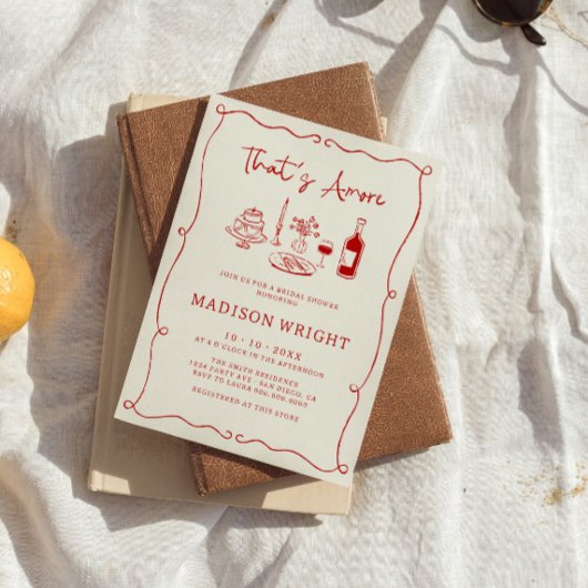 Invitation C'est Amore Italien Rouge Main Tirée Fête des mari