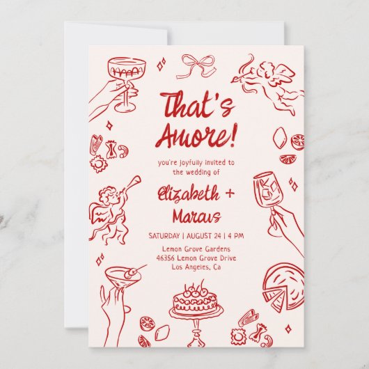 Invitation C'est Amore ! Mariage italien rouge (Devant)
