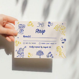 Invitation C'est Amore ! RSVP italien bleu et jaune