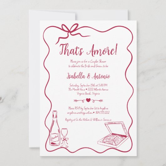 Invitation C'est Amore Whimsical Main Drawn Couples Douche (Devant)