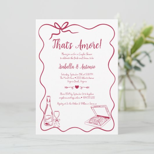 Invitation C'est Amore Whimsical Main Drawn Couples Douche (Debout devant)