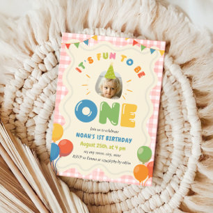 Invitation C'est amusant d'être un 1er Anniversaire Photo Rou