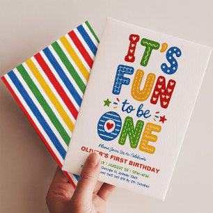Invitation C'est amusant d'être un joyeux anniversaire rayure