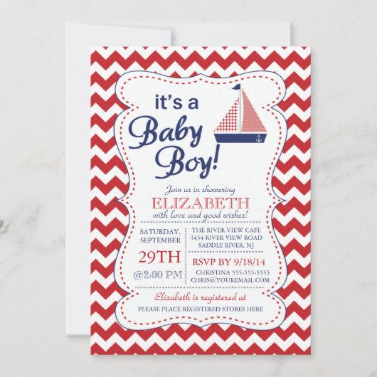 Invitation C'est Baby Boy Sailboat Nautical (Devant)