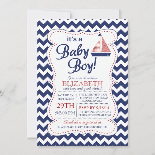 Invitation C'est Baby Boy Sailboat Nautical (Devant)