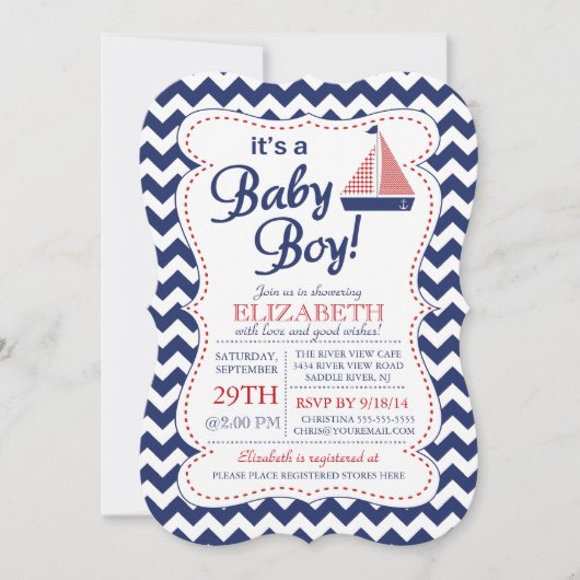Invitation C'est Baby Boy Sailboat Nautical (Devant)