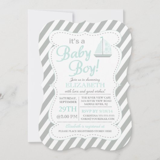 Invitation C'est Baby Boy Sailboat Nautical (Devant)