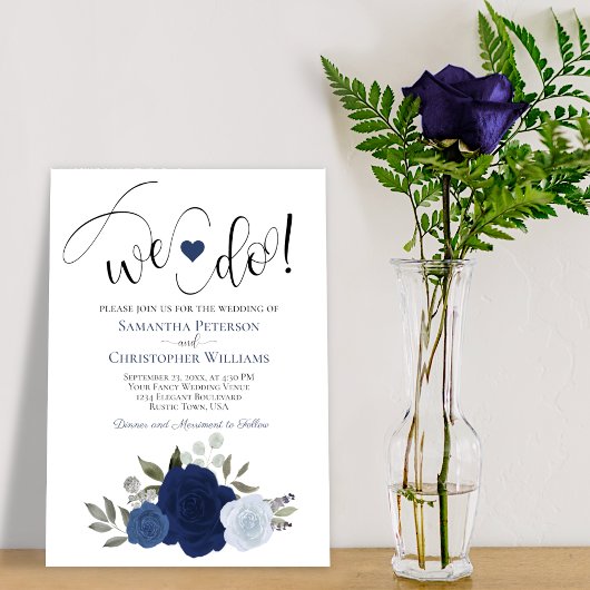 Invitation C'Est Ce Que Nous Faisons ! Rose Floral Navy & Dus
