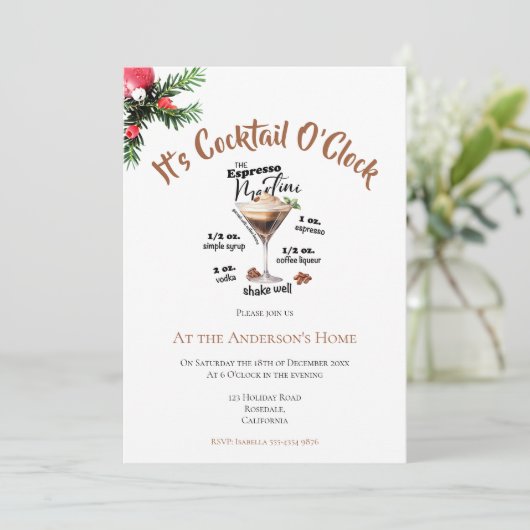 Invitation C'est Cocktail O'Clock fête Noël Boisson Brown (Debout devant)