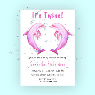 Invitation C'est des jumeaux dauphins sous le Baby shower mar