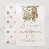 Invitation C'est jumeaux boho vêtements nursery baby shower (Devant / Derrière)