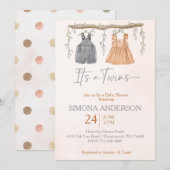 Invitation C'est jumeaux boho vêtements nursery baby shower (Devant / Derrière)