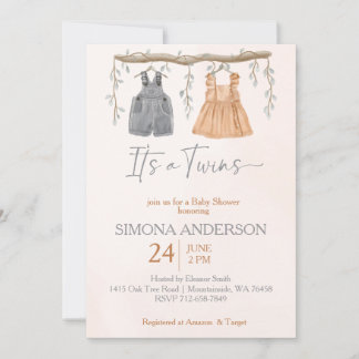 Invitation C'est jumeaux boho vêtements nursery baby shower