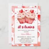 Invitation C'est jumeaux coeur valentine cupcake baby shower (Devant)