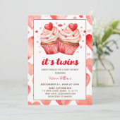 Invitation C'est jumeaux coeur valentine cupcake baby shower (Debout devant)