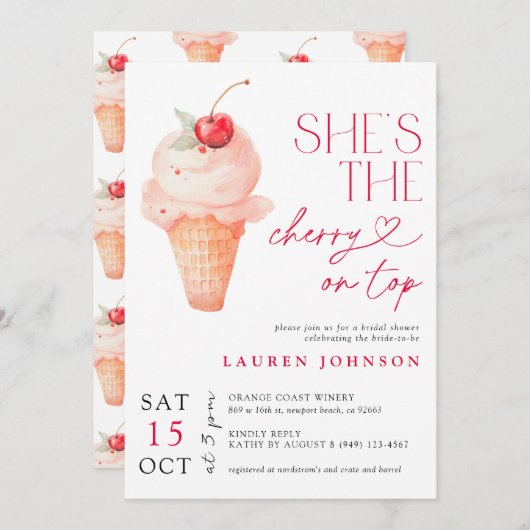 Invitation C'est la cerise sur la crème glacée (Devant / Derrière)