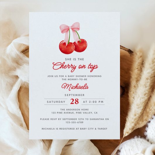 Invitation C'est la cerise sur le Baby shower d'aquarelle