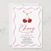 Invitation C'est la cerise sur le Baby shower En vichy ruban (Devant)