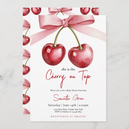 Invitation C'est la cerise sur le Baby shower supérieur (Devant / Derrière)