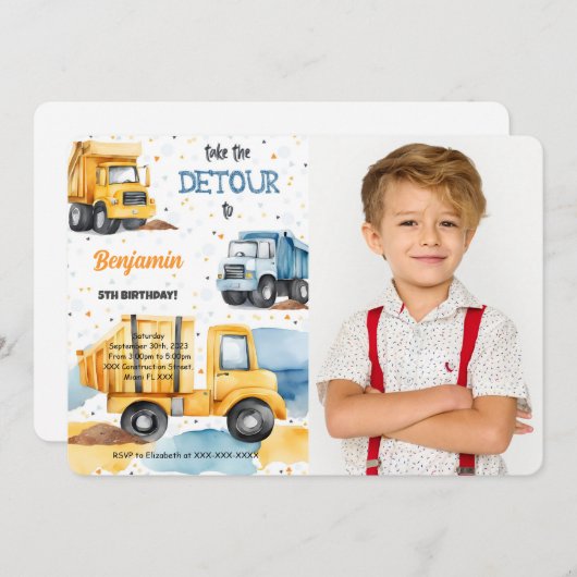 Invitation C'est la construction photo d'anniversaire (Devant / Derrière)