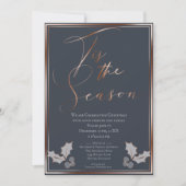 Invitation C'est la fête de Noël de la saison bleue et cuivre (Devant)