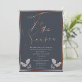 Invitation C'est la fête de Noël de la saison bleue et cuivre (Debout devant)