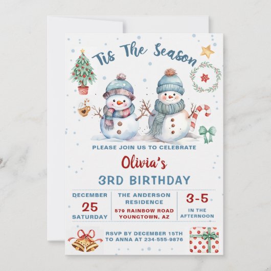 Invitation C'Est La Saison Noël Vacances Snowman Anniversaire (Devant)