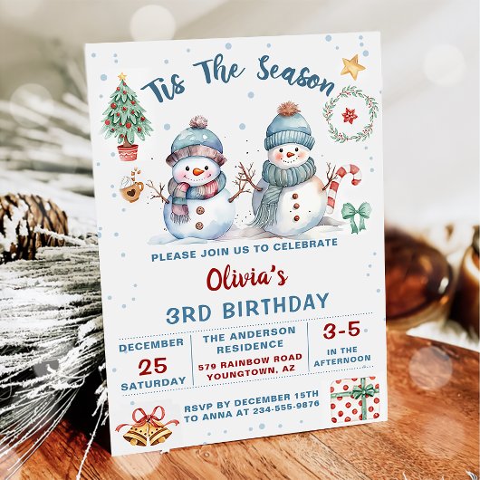 Invitation C'Est La Saison Noël Vacances Snowman Anniversaire