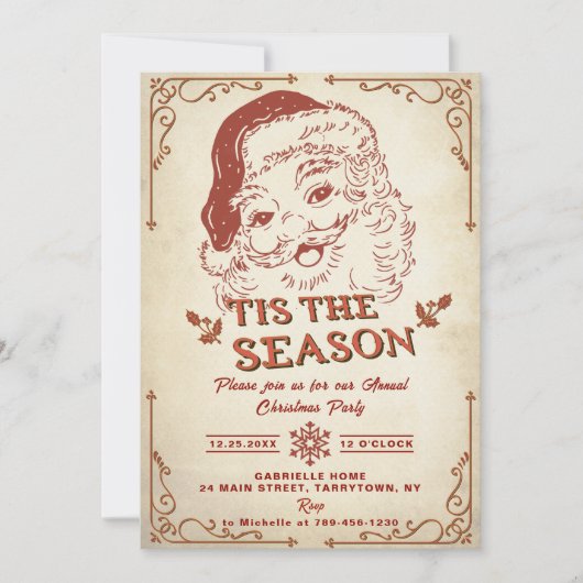 Invitation C'Est La Saison Père Noël Retro Noël Party (Devant)