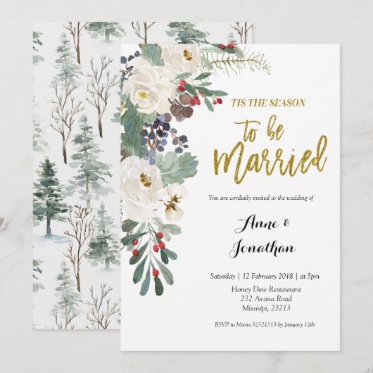 Invitation C'est la saison pour être mariée Fleurs de Noël (Devant / Derrière)