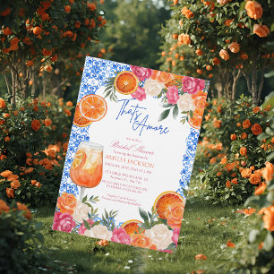 Invitation C'est l'amour carrelage méditerranéen bleu Baby Sh