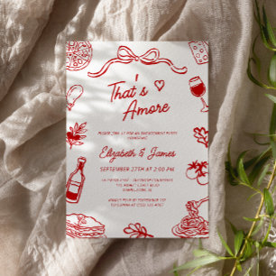 Invitation C'est l'Amour, Fête de Fiançailles Italienne Rouge