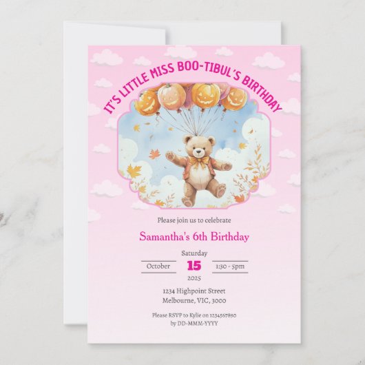 Invitation C'est l'anniversaire des filles roses de Miss Boo- (Devant)