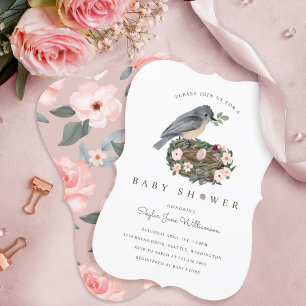 Invitation C'est le Baby shower de nid d'oiseaux floraux rose