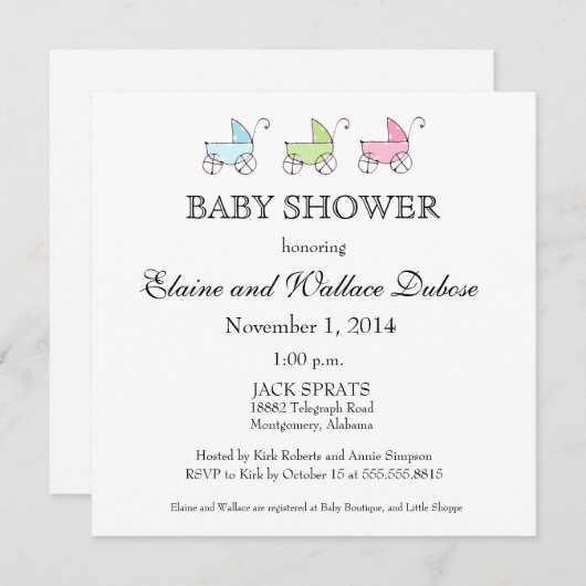 Invitation C'est le Baby shower Triplets (Devant / Derrière)