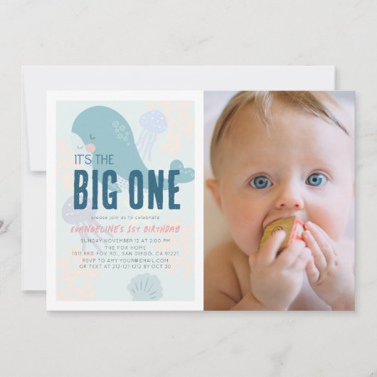 Invitation C'est le Big One Blue Whale 1st Birthday Photo (Devant)