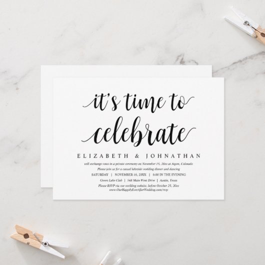 Invitation C'est le moment de célébrer, dîner d'élopement de  (Devant/Arrière en situation)