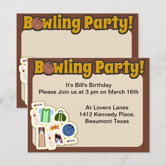 Invitation C'Est Le Temps De La Soirée De Bowling (Devant / Derrière)