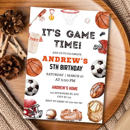 Invitation C'est le temps du jeu Anniversaire Basketball Foot